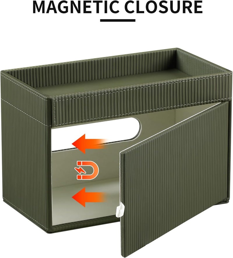 Cretkhp Rectangular Tissue Box Cover with Storage Tray, PU Leather Tissue Box Holder for Bathroom Vanity Countertop Night Stands Bedroom Office Desk, Stylish Tissue Holder Decorative Organizer (Green) - Image 3